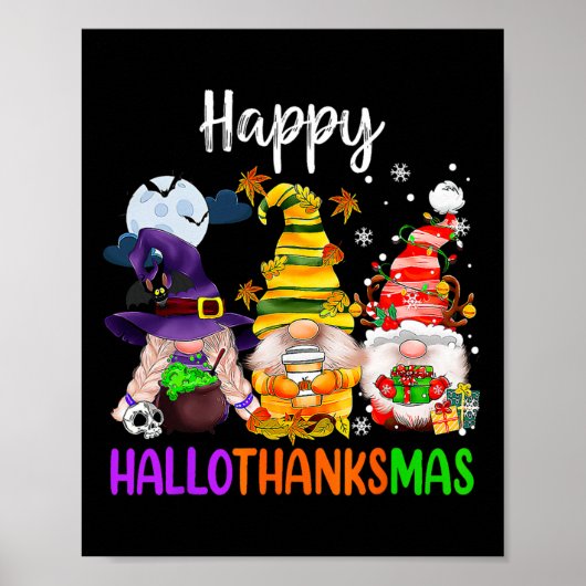 Hallothanksmas Gnomes Halloween Thanksgiving Merry Poster (Voorkant)