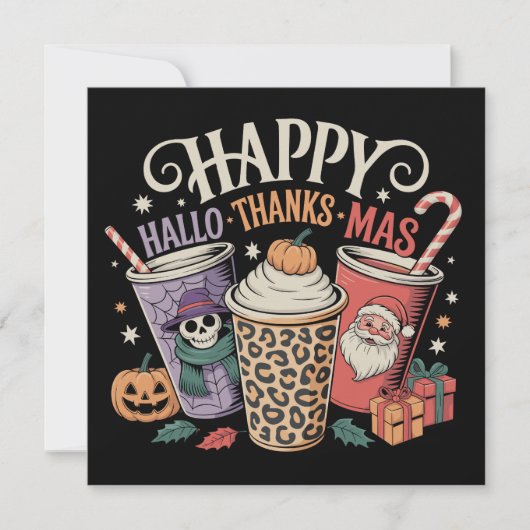 Hallothanksmas Halloween Dankdag Kerstmis Feestdagenkaart (Voorkant)