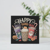 Hallothanksmas Halloween Thanksgiving Kerstmis Feestdagenkaart (Staand voorkant)