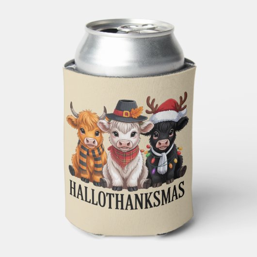 Hallothanksmas Herfst Koe Spooky Seizoen Boer Xmas Blikjeskoeler (Blikje Voorkant)