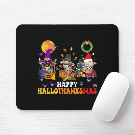 Hallothanksmas Highland Cow Halloween Christmas Th Muismat (Met muis)
