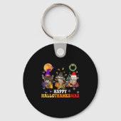 Hallothanksmas Highland Cow Halloween Christmas Th Sleutelhanger (Voorkant)