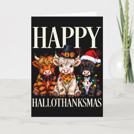 Hallothanksmas Highland Cow Halloween Thanksgiving Kaart (Voorkant)