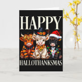 Hallothanksmas Highland Cow Halloween Thanksgiving Kaart (Gele Bloem)