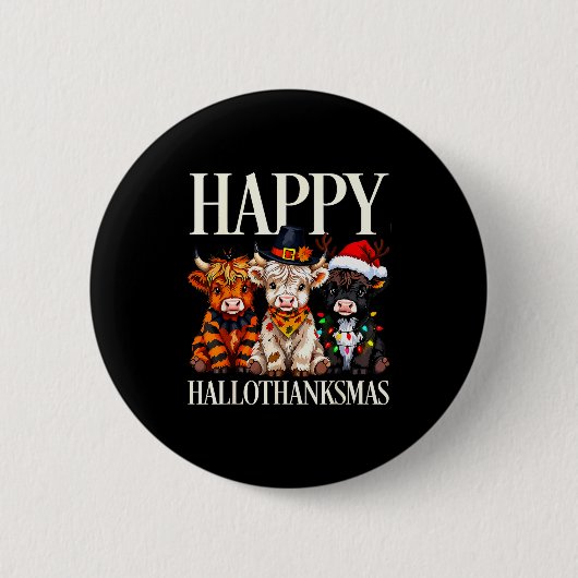 Hallothanksmas Highland Cow Halloween Thanksgiving Ronde Button 5,7 Cm (Voorkant)