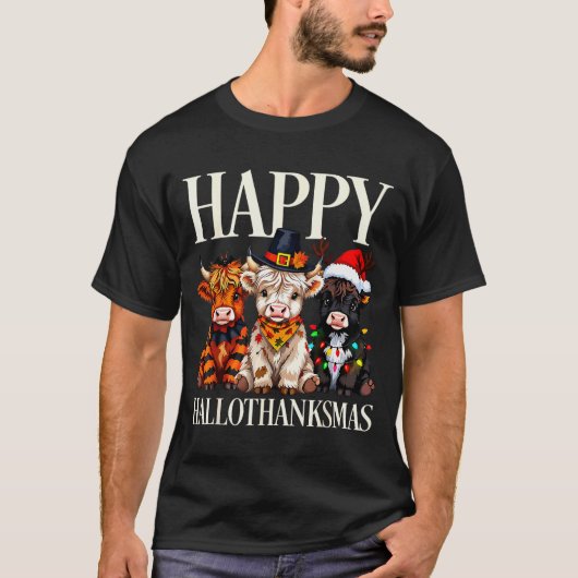Hallothanksmas Highland Cow Halloween Thanksgiving T-shirt (Voorkant)