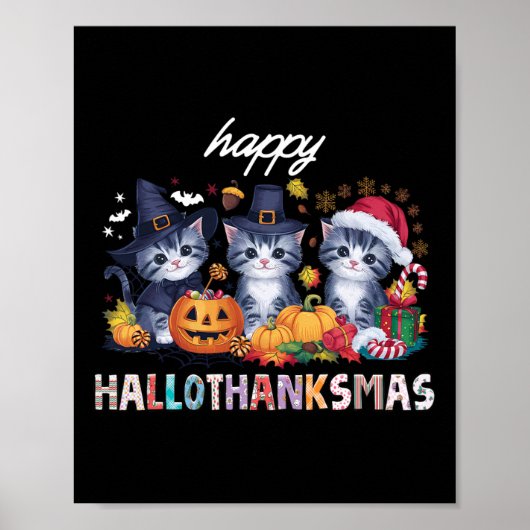 Hallothanksma's Kat Kerstmis Halloween Thanksgivin Poster (Voorkant)