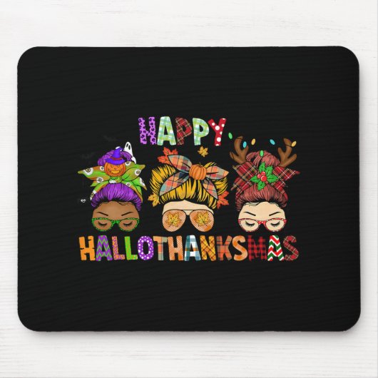 Hallothanksmas Messy Bun Halloween Thanksgiving Xm Muismat (Voorkant)