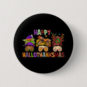 Hallothanksmas Messy Bun Halloween Thanksgiving Xm Ronde Button 5,7 Cm