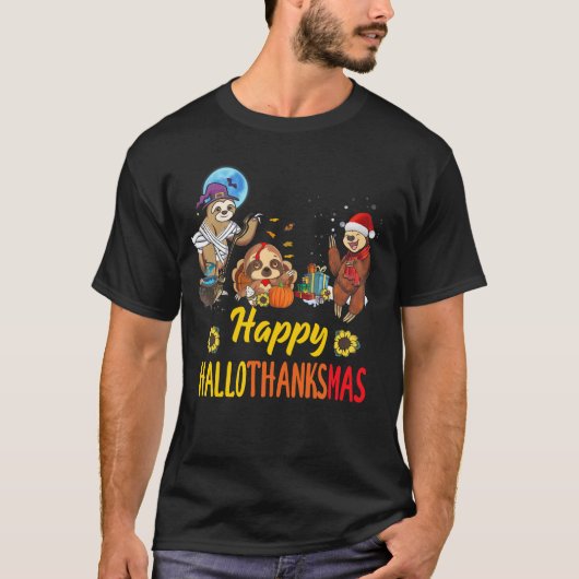 Hallothanksmas Santa Sloth Halloween Thanksgiving T-shirt (Voorkant)