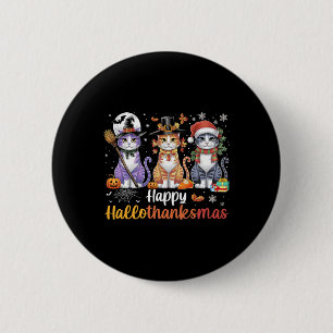 Hallothanksmas Shirt Cats Halloween Thanksgiving C Ronde Button 5,7 Cm