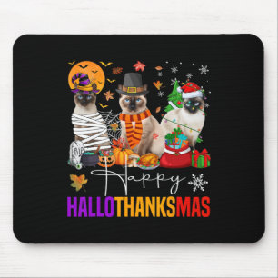Hallothanksmas Siamese Cat Halloween Thanksgiving Muismat