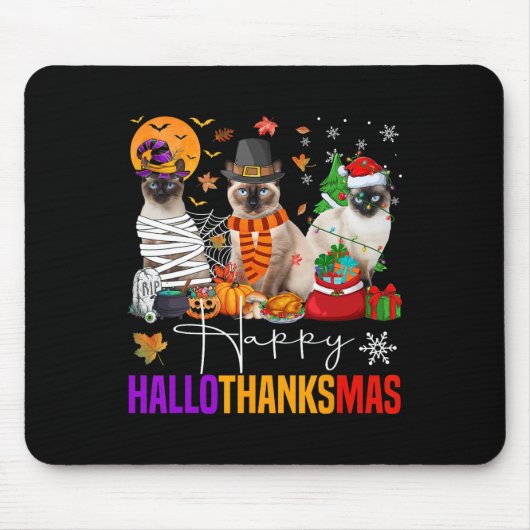 Hallothanksmas Siamese Cat Halloween Thanksgiving Muismat (Voorkant)