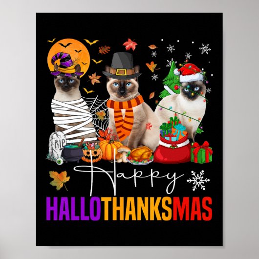 Hallothanksmas Siamese Cat Halloween Thanksgiving Poster (Voorkant)