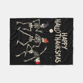 Hallothanksmas Skelet Kerstmis Halloween Dankzeggi Fleece Deken (Voorkant (Horizontaal))