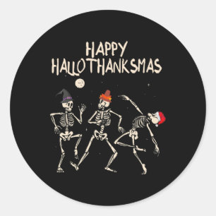 Hallothanksmas Skelet Kerstmis Halloween Dankzeggi Ronde Sticker