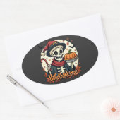 Hallothanksmas Skelet: Pumpkin Pie & Candy Cane Ovale Sticker (Envelop)