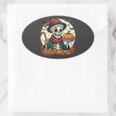 Hallothanksmas Skelet: Pumpkin Pie & Candy Cane Ovale Sticker (Tas)