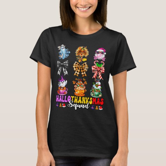 Hallothanksmas Squad Funny Halloween Thanksgiving  T-shirt (Voorkant)