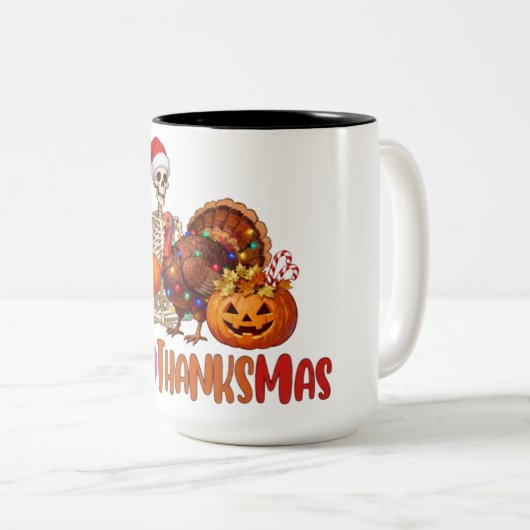 Hallothanksmas T-Shirt Baby Bodysuit Tweekleurige Koffiemok (Voorkant rechts)