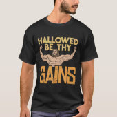 Hallow be Thy Gains Funny Musea Jezus T-shirt (Voorkant)