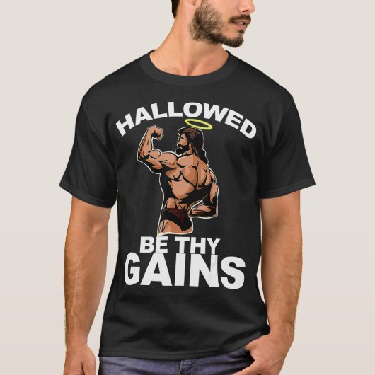 Hallow be Thy Gains grappige kandidaat Jesus Bodyb T-shirt (Voorkant)