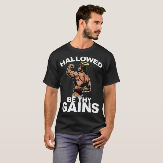 Hallow be Thy Gains grappige kandidaat Jesus Bodyb T-shirt (Voorkant volledig)