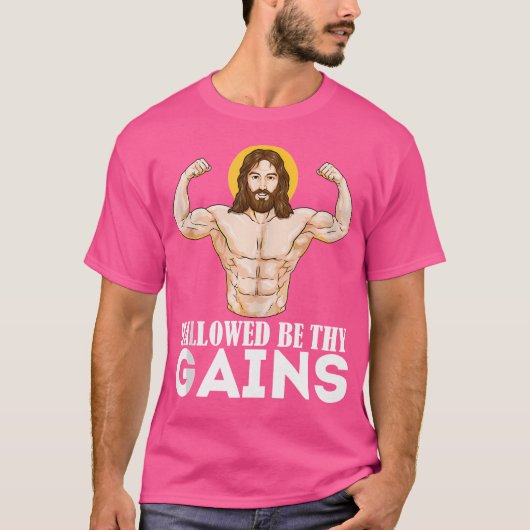 Hallowable be Thy Gains Funny Musea Jesus Weight L T-shirt (Voorkant)