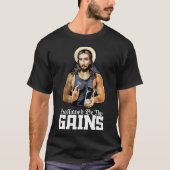Hallowable be Thy Gains Jesus Weight Lifting Worko T-shirt (Voorkant)