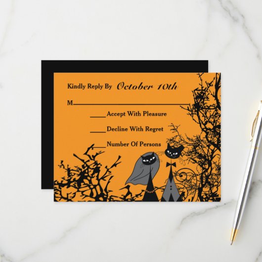 Hallowedding Katten Huwelijk RSVP Kaart Op Maat (Voorkant / Achterkant in situ)