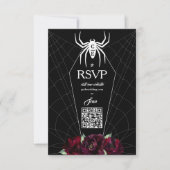 Hallowedding Spider Web Coffin Black White RSVP Kaartje (Voorkant)