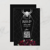 Hallowedding Spider Web Coffin Black White RSVP Kaartje (Voorkant / Achterkant)