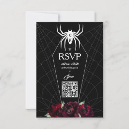 Hallowedding Spider Web Coffin Black White RSVP Kaartje