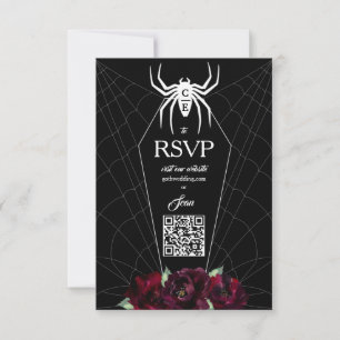 Hallowedding Spider Web Coffin Black White RSVP Kaartje