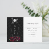 Hallowedding Spider Web Coffin Black White RSVP Kaartje (Staand voorkant)