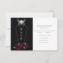 Hallowedding Spider Web Coffin Black White RSVP Kaartje