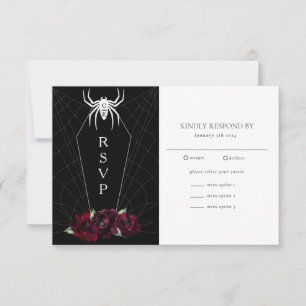 Hallowedding Spider Web Coffin Black White RSVP Kaartje