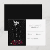 Hallowedding Spider Web Coffin Black White RSVP Kaartje (Voorkant / Achterkant)