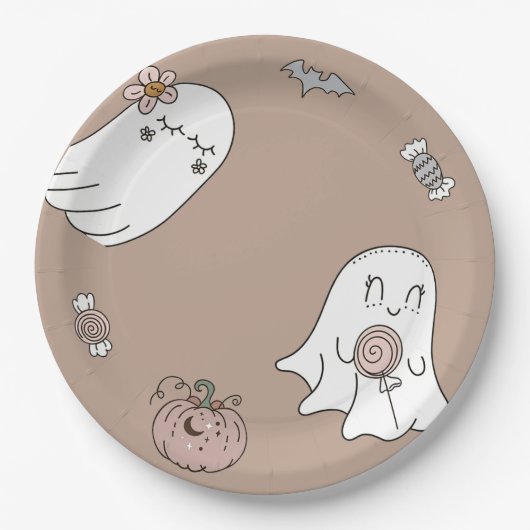 Hallowee Schattige Ghost Verjaardagsfeest Papieren Bordje (Voorkant)