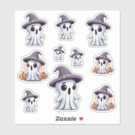Halloween: 10 Geister mit Hut -  Sticker