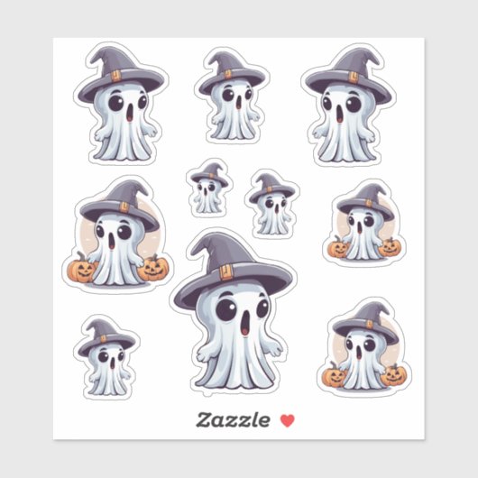 Halloween: 10 Geister mit Hut -  Sticker (Vel)