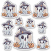 Halloween: 10 Geister mit Kürbissen -  Sticker (Voorkant)