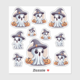 Halloween: 10 Geister mit Kürbissen -  Sticker