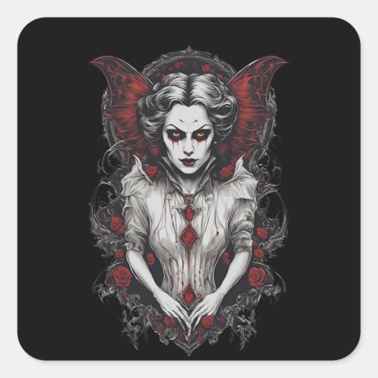 Halloween 13 vampier, eng monster, vierkante sticker (Voorkant)