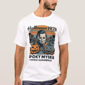 Halloween 1978 Holiday Spooky Myers Pumpkin Haddon T-shirt (Voorkant)