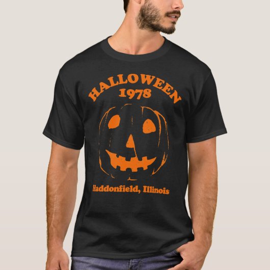 Halloween 1978 Holiday Spooky Myers Pumpkin Haddon T-shirt (Voorkant)