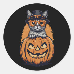 Halloween 1 kat, jack-o-lantaarn, cadeau, kitten ronde sticker
