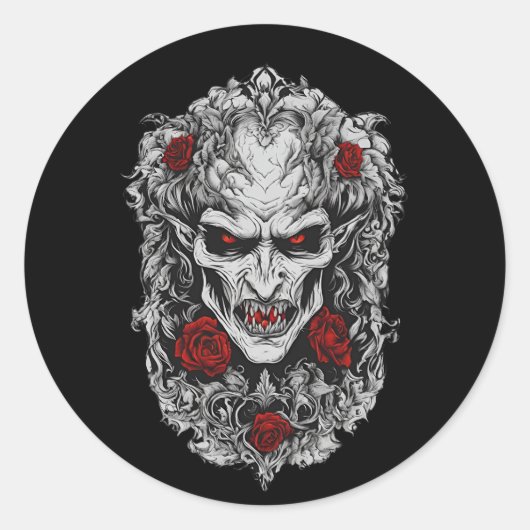 Halloween 1 vampier, eng monster, horror, ronde sticker (Voorkant)