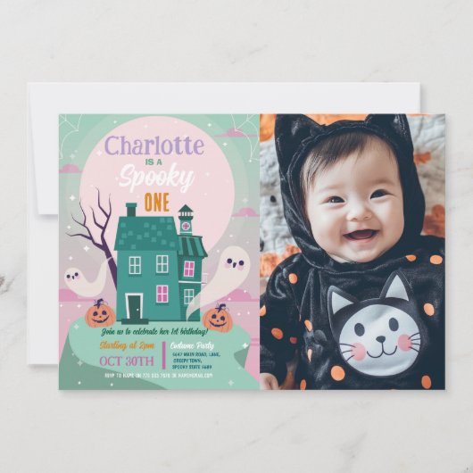 Halloween 1e foto Ghosts House Party spookachtig Kaart (Voorkant)