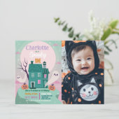 Halloween 1e foto Ghosts House Party spookachtig Kaart (Staand voorkant)